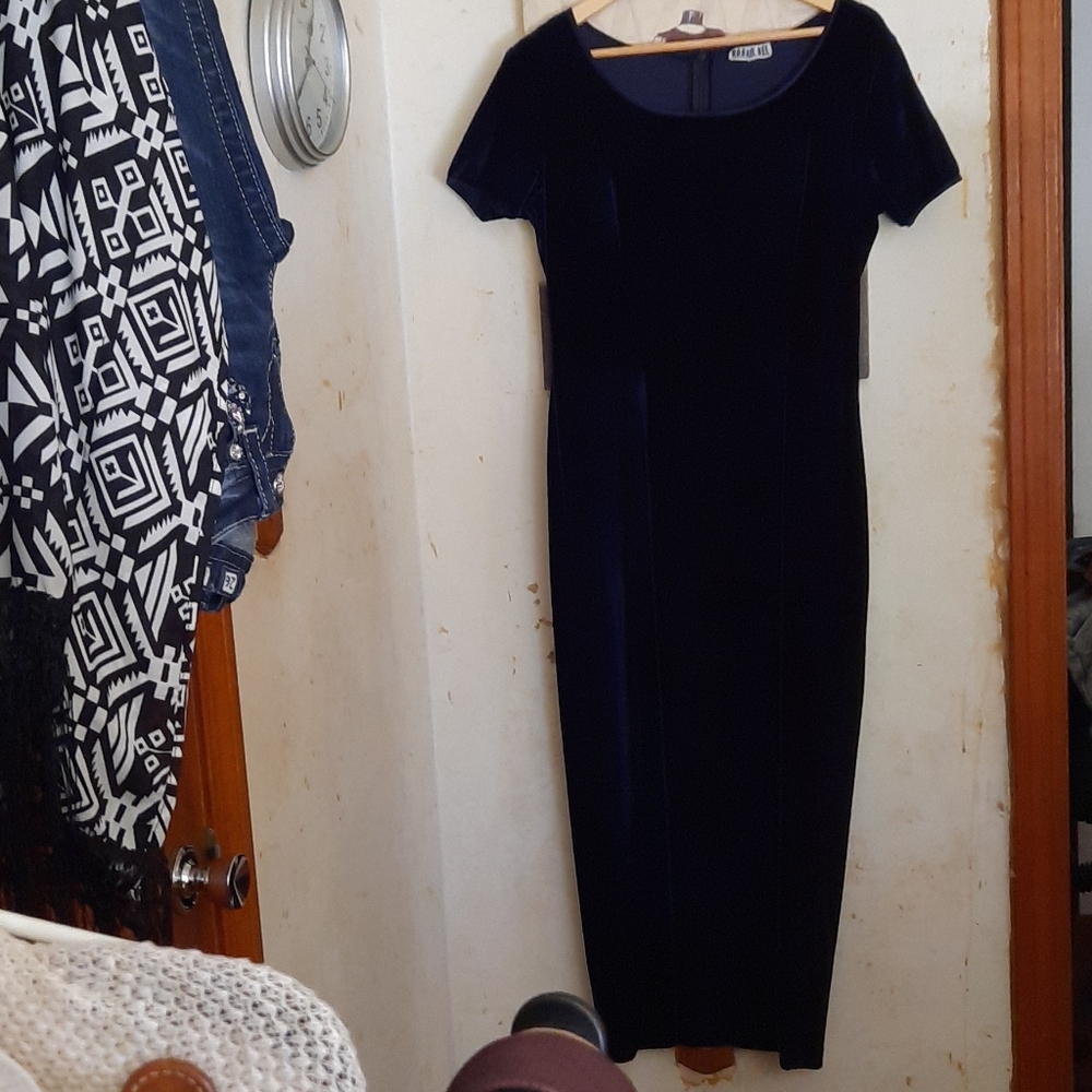 Beautiful velour deep blue maxi dress